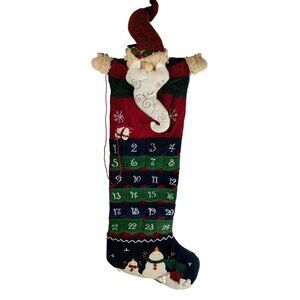 Santa Advent Calendar 28 inch Stocking With Pockets And Snowman Appliqué